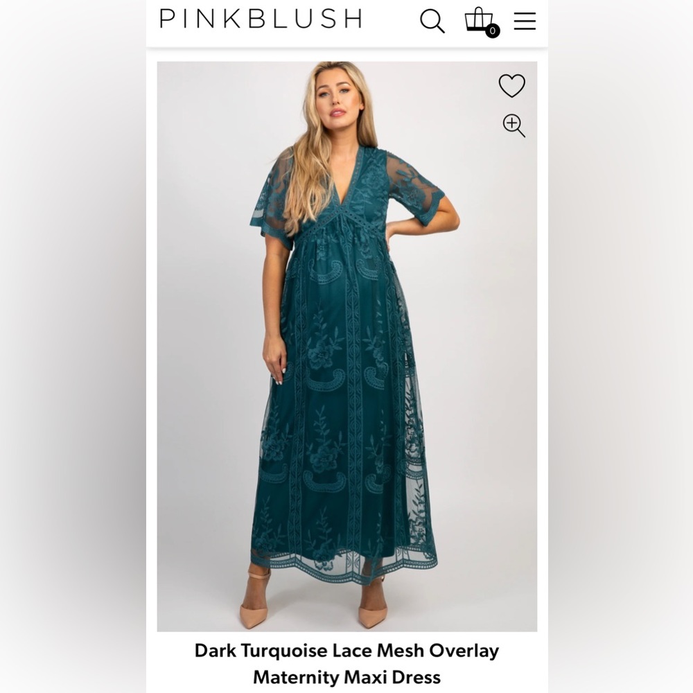 Pinkblush Dark Turquoise Lace Mesh Overlay Maternity Maxi Dress - size S